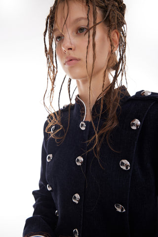 Double-Breasted Military-Inspired Jacket – Navy