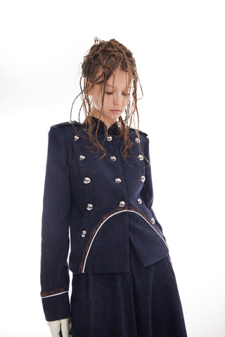 Double-Breasted Military-Inspired Jacket – Navy