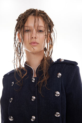 Double-Breasted Military-Inspired Jacket – Navy
