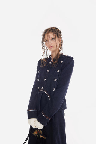 Double-Breasted Military-Inspired Jacket – Navy