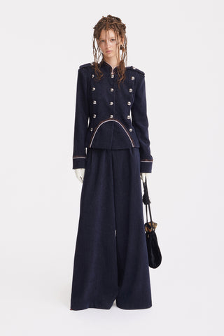 Double-Breasted Military-Inspired Jacket – Navy