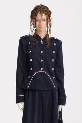 Double-Breasted Military-Inspired Jacket – Navy