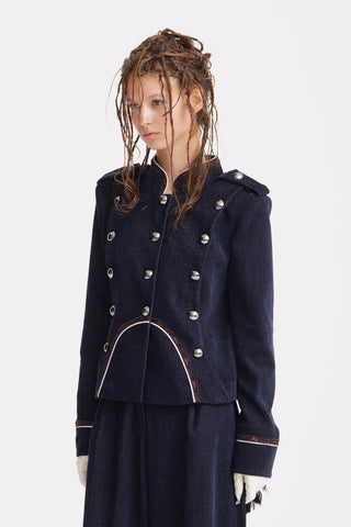 Double-Breasted Military-Inspired Jacket – Navy