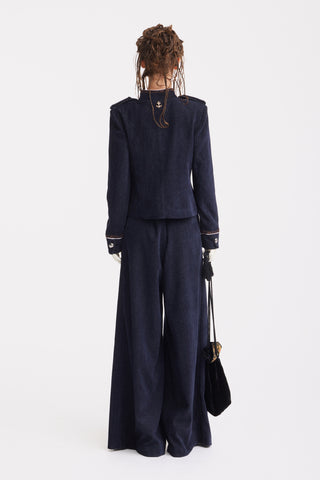 Double-Breasted Military-Inspired Jacket – Navy