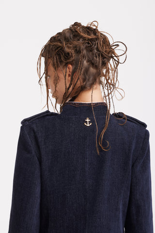 Velvet-Textured Jacket & Trouser Suit – Navy