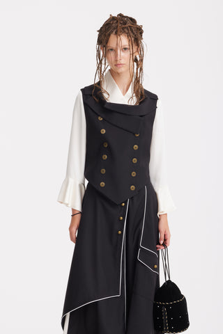 Sculptural Asymmetrical Fitted Vest – Black