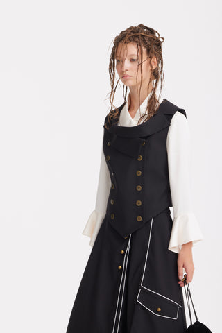 Sculptural Asymmetrical Fitted Vest – Black