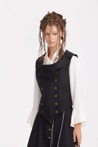 Sculptural Asymmetrical Fitted Vest – Black