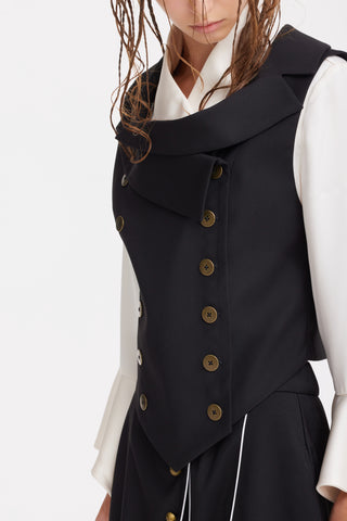 Sculptural Asymmetrical Fitted Vest – Black