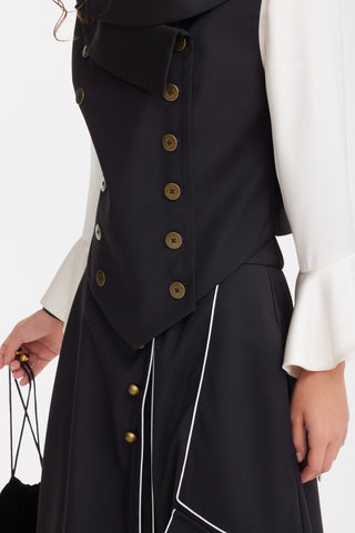 Sculptural Asymmetrical Fitted Vest – Black