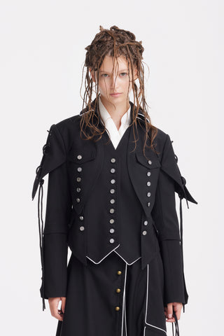 Designer Lace-Up Cropped Utility Jacket – Black