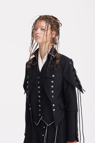 Designer Lace-Up Cropped Utility Jacket – Black