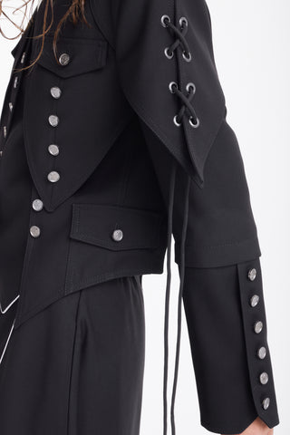 Designer Lace-Up Cropped Utility Jacket – Black