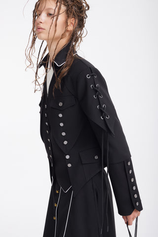 Designer Lace-Up Cropped Utility Jacket – Black