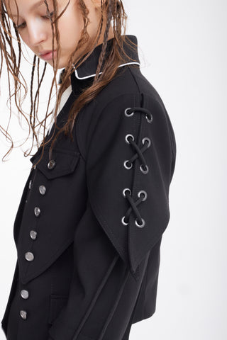 Designer Lace-Up Cropped Utility Jacket – Black