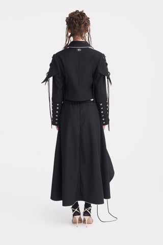 Designer Lace-Up Cropped Utility Jacket – Black
