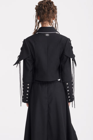 Designer Lace-Up Cropped Utility Jacket – Black
