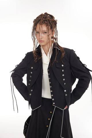 Designer Lace-Up Cropped Utility Jacket – Black