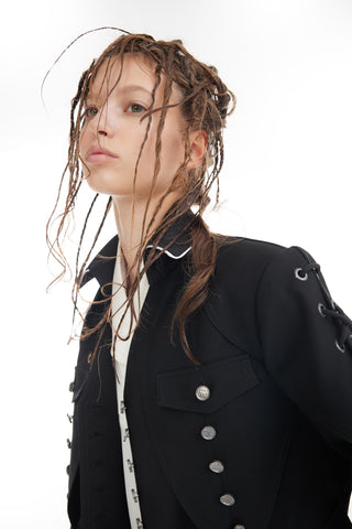 Designer Lace-Up Cropped Utility Jacket – Black