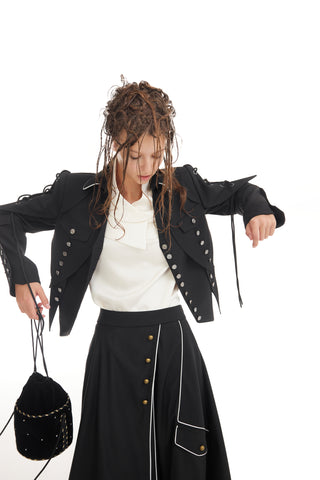 Designer Lace-Up Cropped Utility Jacket – Black