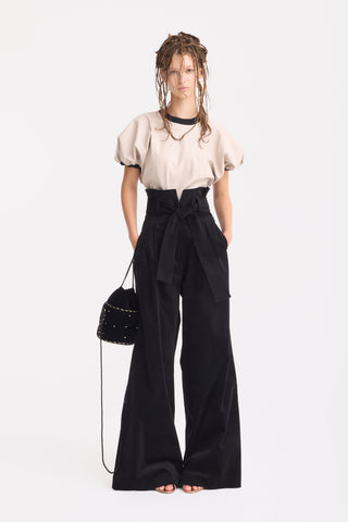 Velvet High Waist Trousers - Black