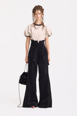 Velvet High Waist Trousers - Black