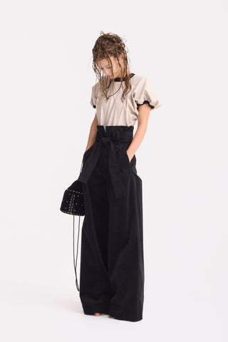 Velvet High Waist Trousers - Black