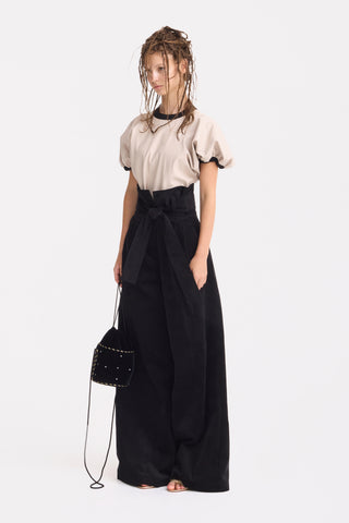 Velvet High Waist Trousers - Black