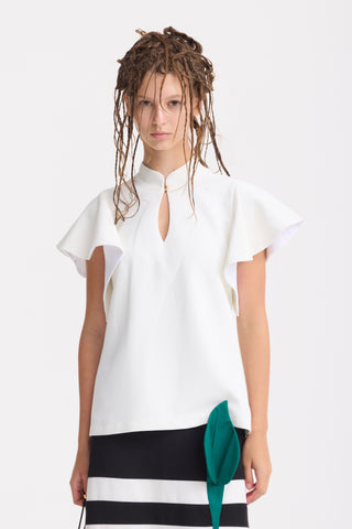 Stand Collar Ruffle Sleeve Blouse – Ivory