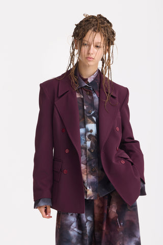 Classic Tailored Double-Breasted Blazer - Burgundy
