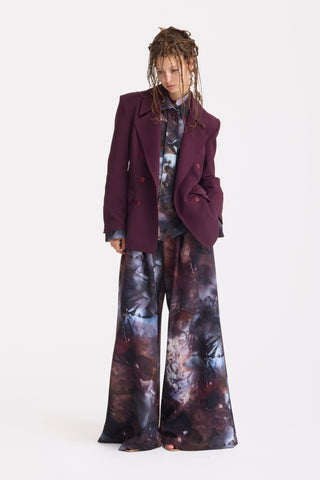 Co-Ord Set - Shirt And Wide-Leg Pants Abstract Print Brown