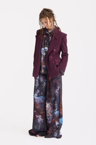 Wide-Leg Abstract Brown Print Trousers