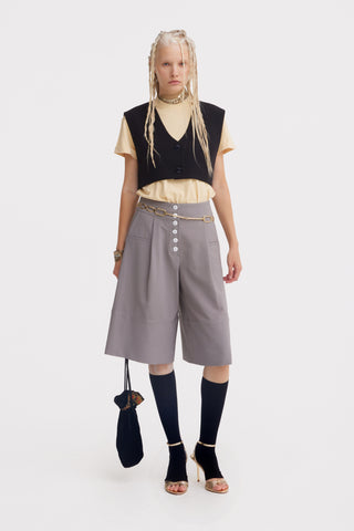 Button Front Wide-Leg Bermuda Shorts – Taupe