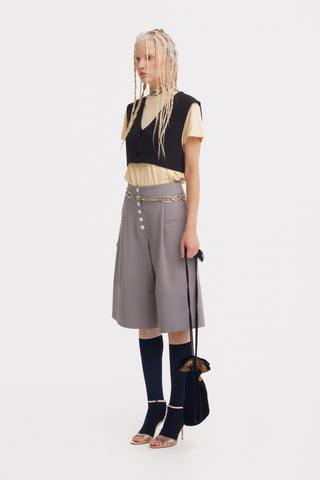 Button Front Wide-Leg Bermuda Shorts – Taupe