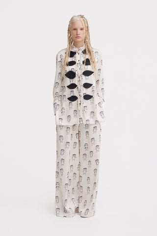 Art Print Longline Tie Front Blouse – Ivory
