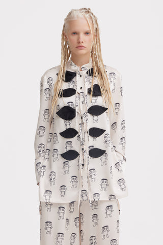 Art Print Longline Tie Front Blouse – Ivory