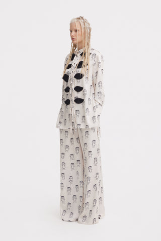 Art Print Longline Tie Front Blouse – Ivory