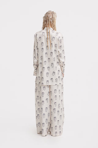 Art Print Longline Tie Front Blouse – Ivory