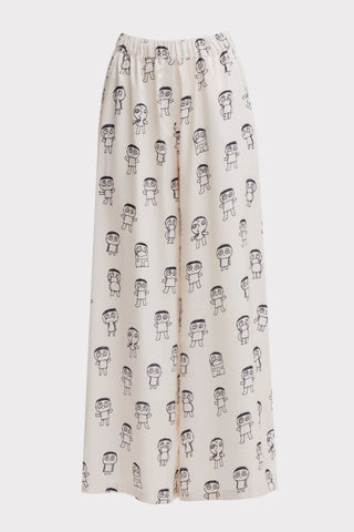 Art Print Wide-Leg Palazzo Trousers – Ivory