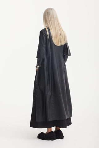 Croc-Effect Faux Leather Button Down Dress – Black