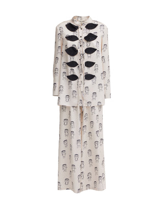 Art Print Longline Tie Front Blouse – Ivory