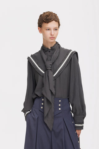 Tie Front Long Sleeve Blouse – Grey