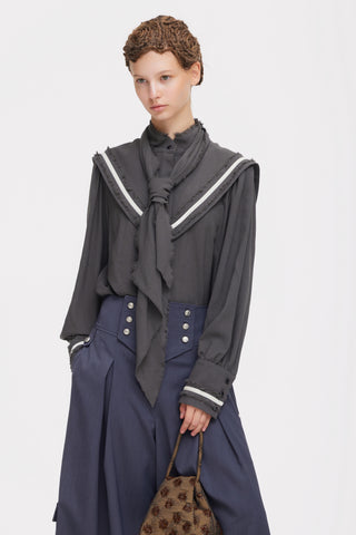 Tie Front Long Sleeve Blouse – Grey