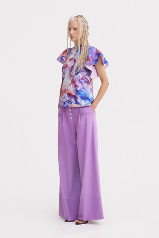Button Front Palazzo Trousers – Lilac