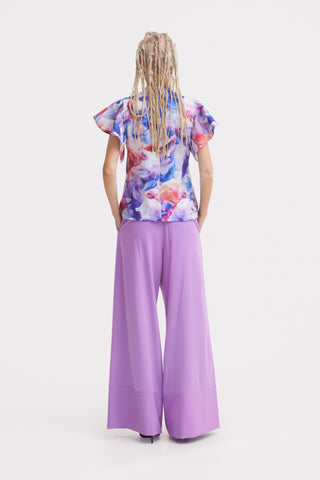 Stand Collar Ruffle Sleeve Blouse – Fish Print