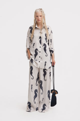 Seahorse Print Oversized Shirt – Ivory