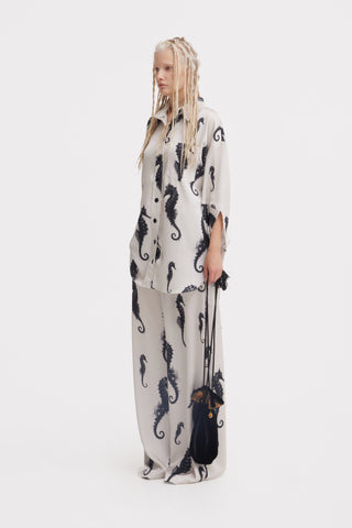 Seahorse Print Oversized Shirt – Ivory