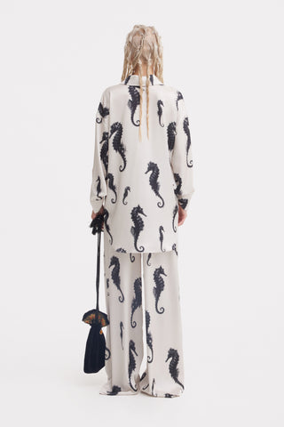 Seahorse Print Oversized Shirt – Ivory