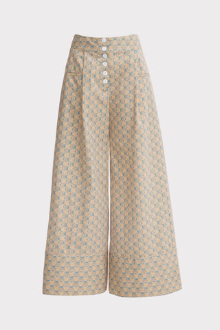 Button Front Palazzo Trousers – Printed Beige