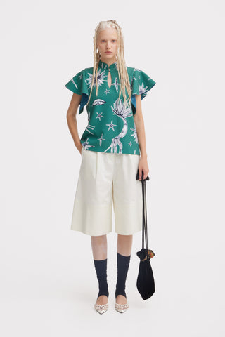 Stand Collar Ruffle Sleeve Blouse – Celestial Print